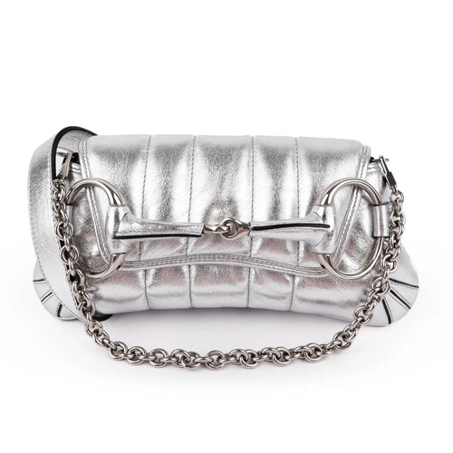 Gucci Horsebit 1955 Small Leather Silver Rank S