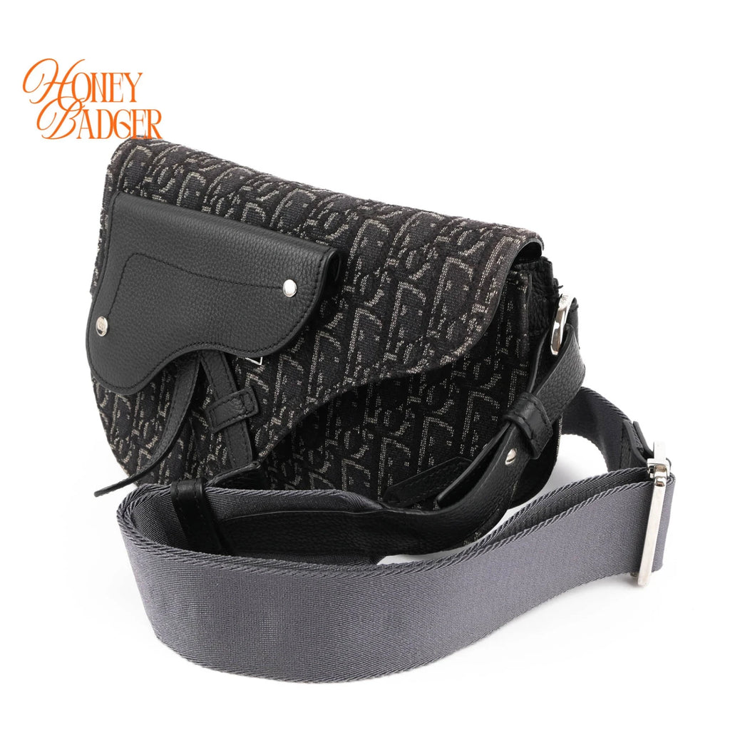 Dior Saddle Slim Pouch Oblique Jacquard Black Navy White 2WAY Bag