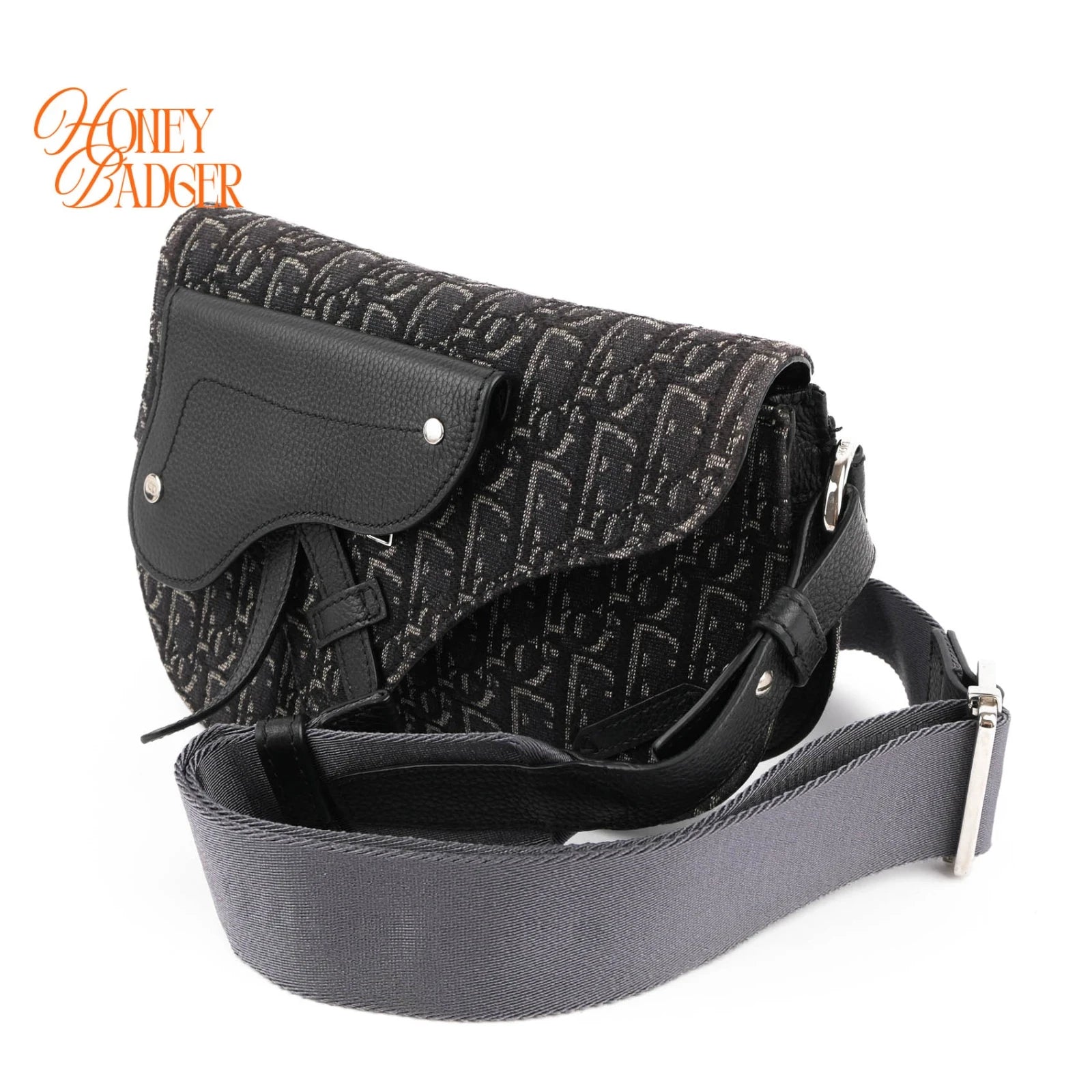 Dior Saddle Slim Pouch Oblique Jacquard Black Navy White 2WAY Bag