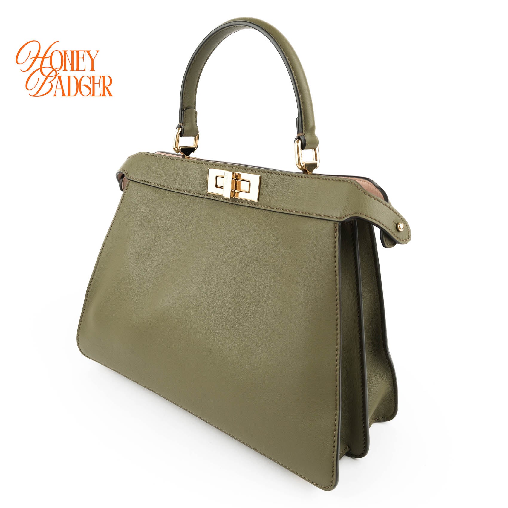 Fendi Peekaboo ISeeU Medium Olive Green Leather Gold Hardware 2WAY Bag 8BN321