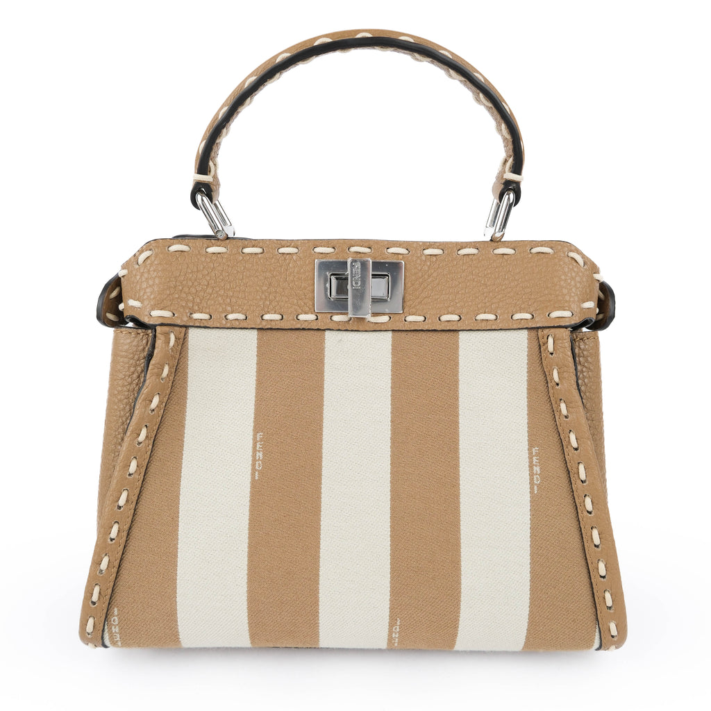 Fendi Mini Peekaboo Selleria Brown Leather and Canvas Bag
