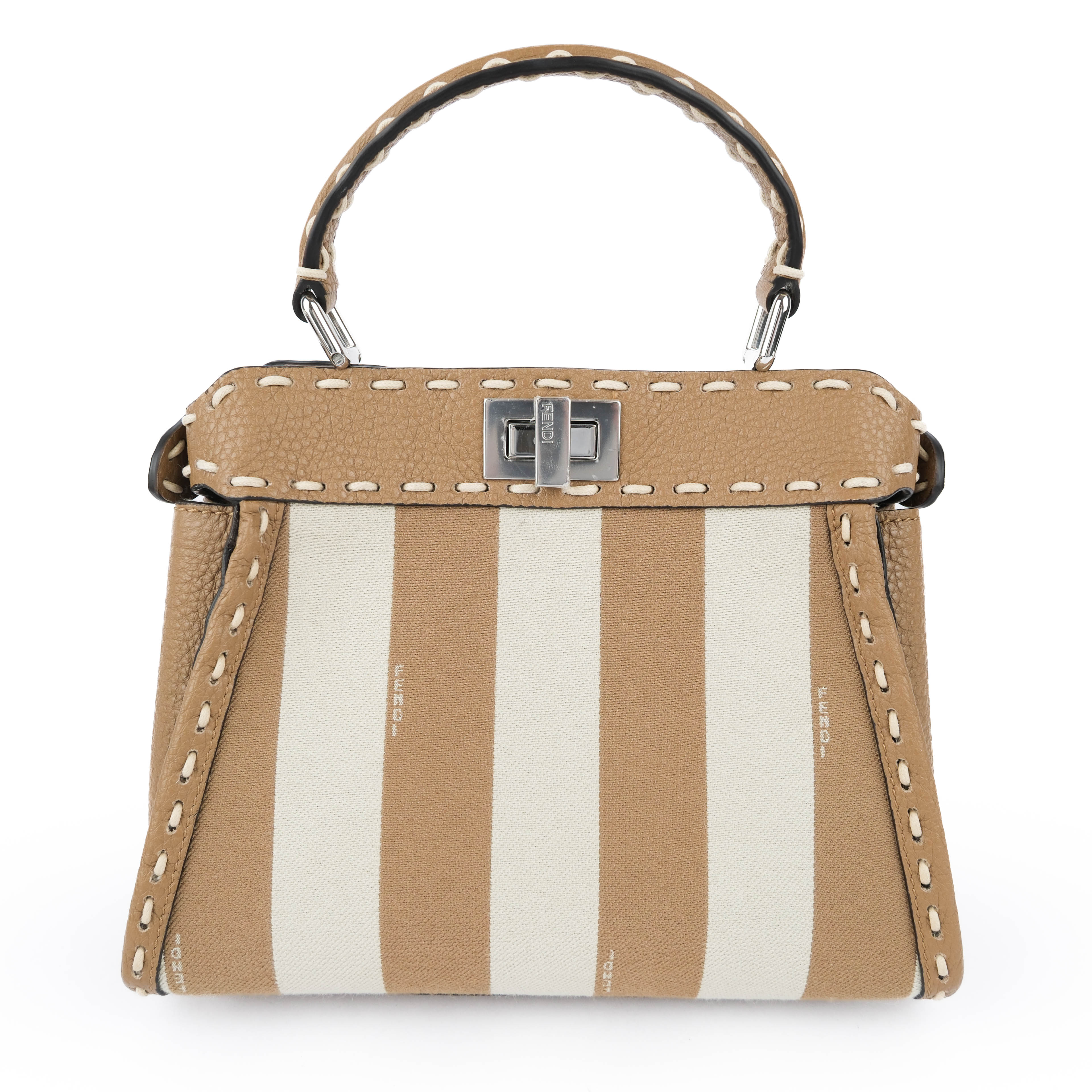 Fendi Mini Peekaboo Selleria Brown Leather and Canvas Bag