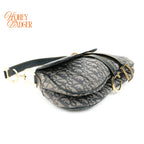 Dior Vintage Double Saddle Bag Oblique Canvas Navy Gold Hardware Rank A