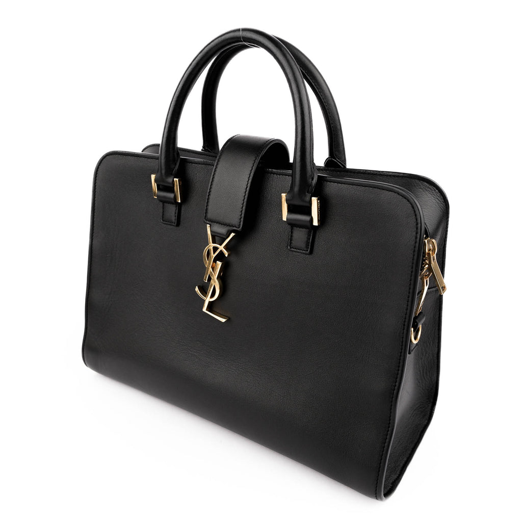 Saint Laurent Paris Monogram Baby Cabas 2-Way Handbag Smooth Leather Black Gold Hardware
