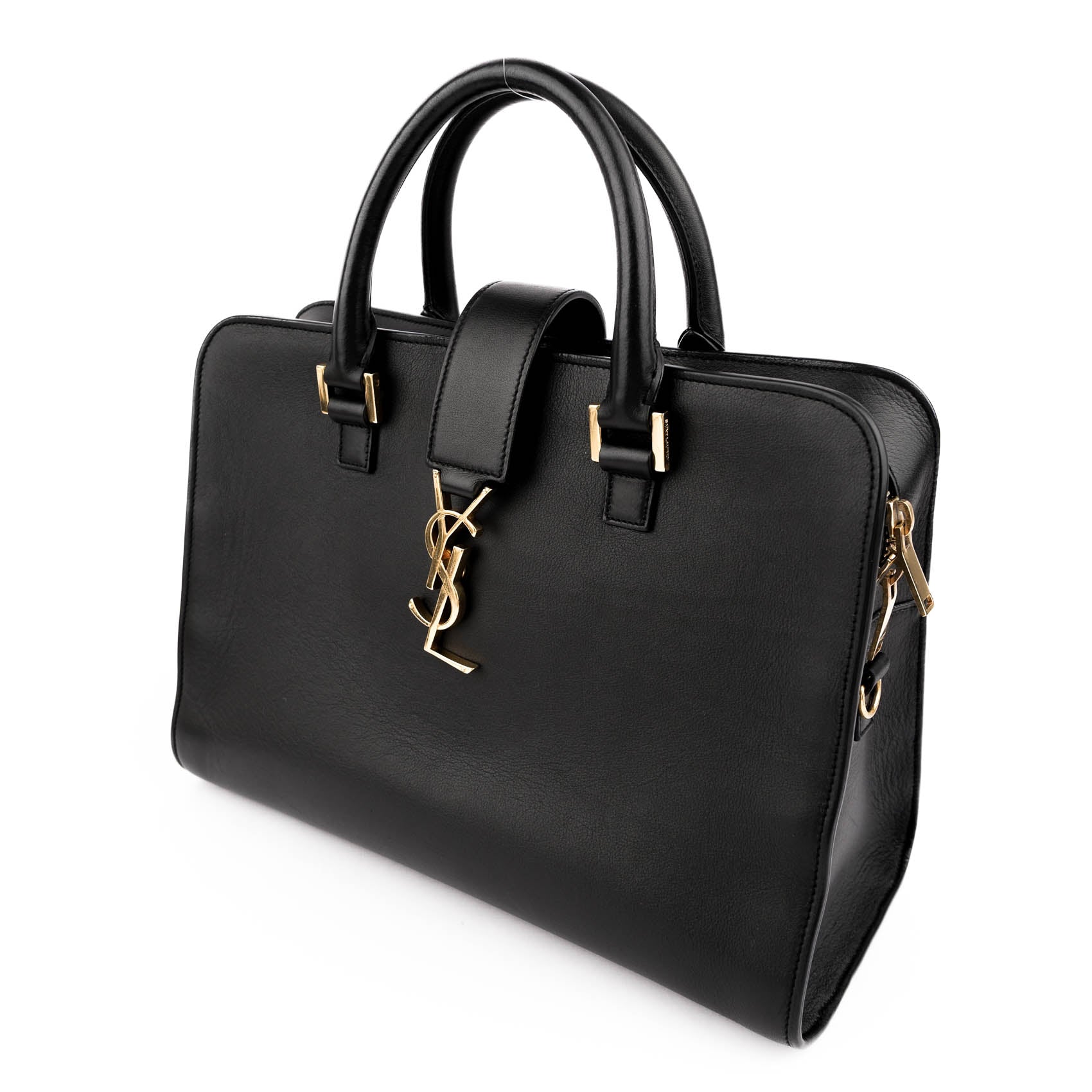 Saint Laurent Paris Monogram Baby Cabas 2-Way Handbag Smooth Leather Black Gold Hardware