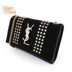 Saint Laurent Suede Star Studded Small Kate Chain Bag - Black