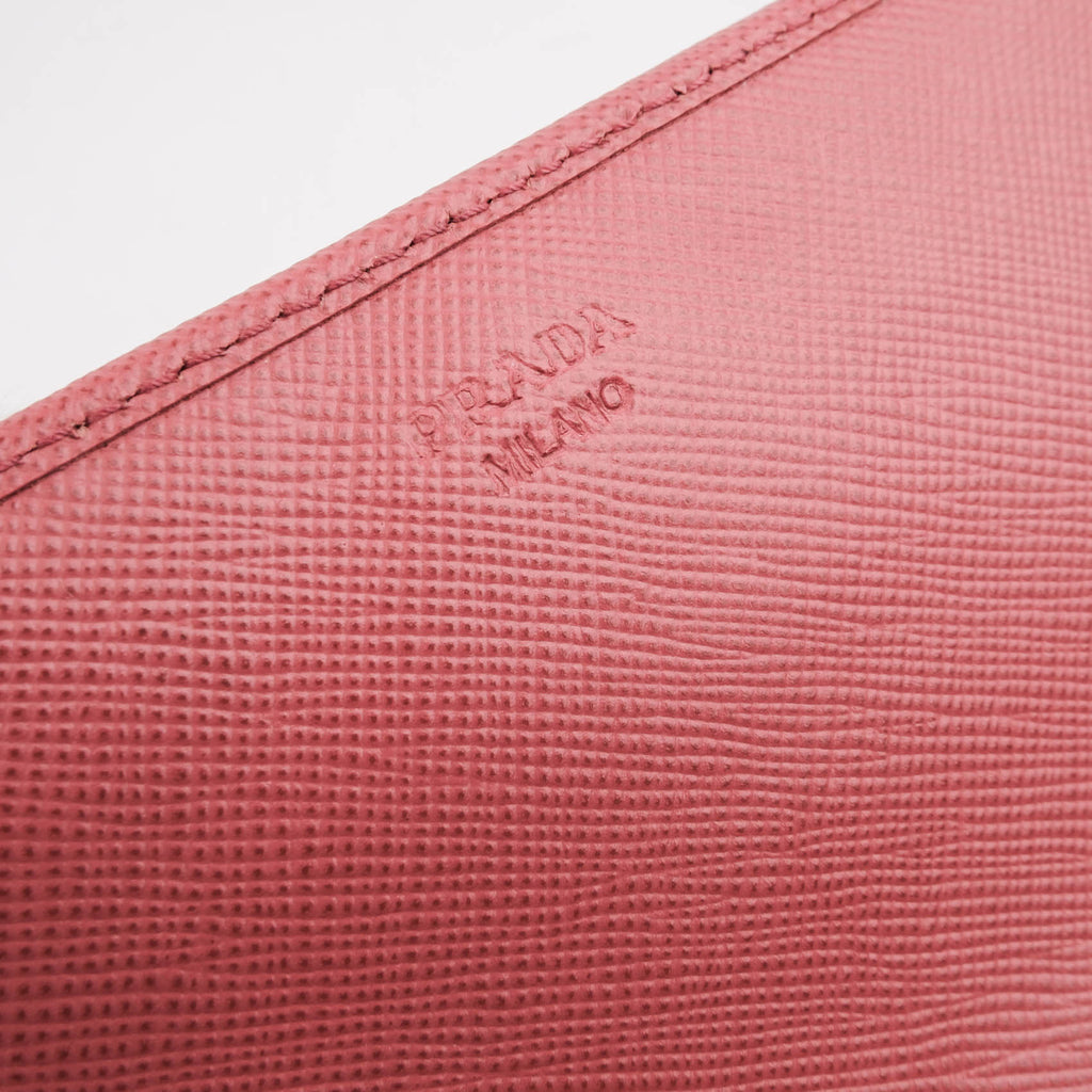 Prada Saffiano Leather Wallet with Shoulder Strap 2way Bag Pink Gold Hardware