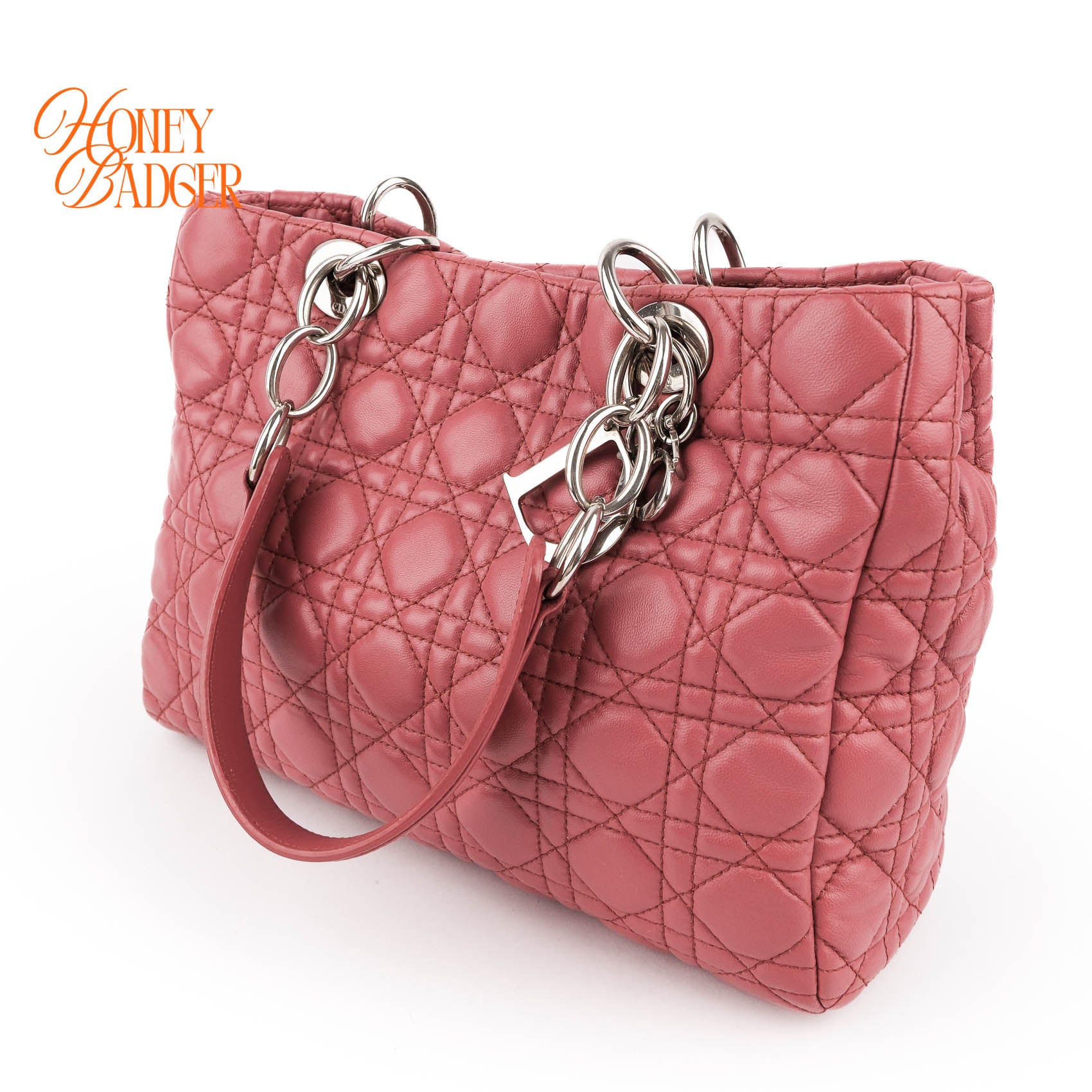 Christian Dior Soft Chain Tote Cannage Pink Lambskin Silver Hardware Shoulder Bag