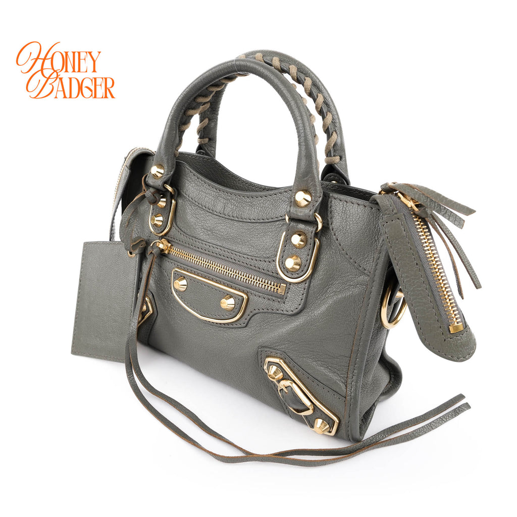 Balenciaga Metallic Edge Mini City Gray Leather Gold Hardware 2WAY Bag 390160