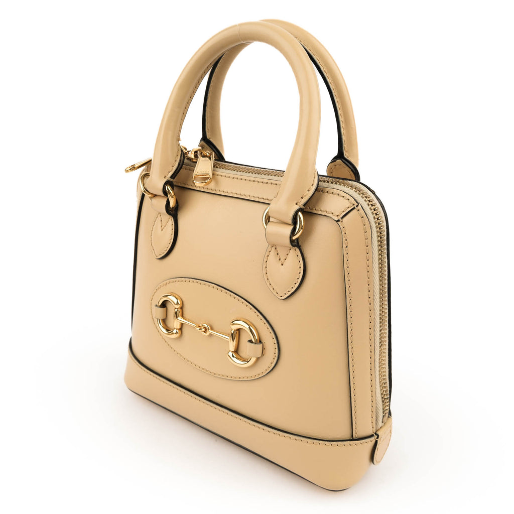 Gucci Horsebit 1955 Mini Top Handle Bag 640716 Smooth Leather Beige Gold Hardware 2-Way