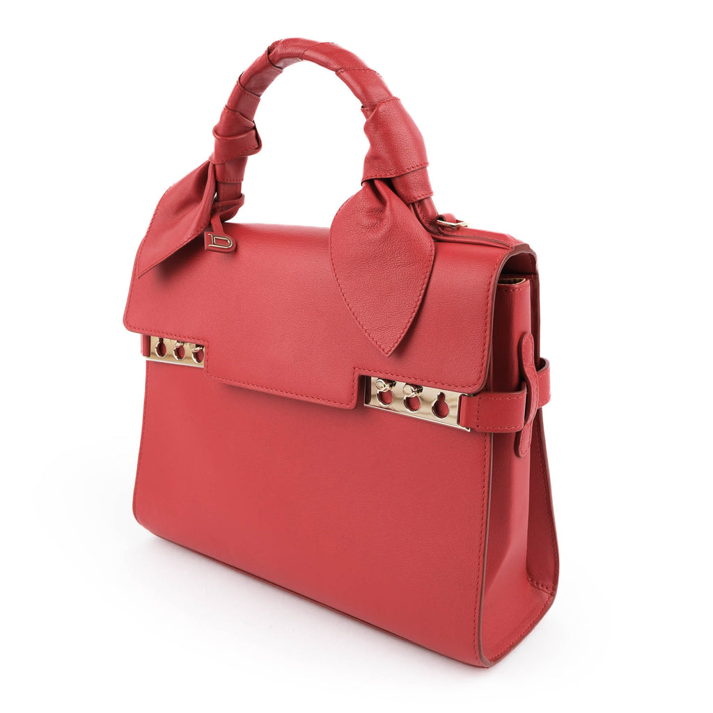 Delvaux Tempête MM Supple Calfskin Leather Bag - Lipstick Red with Knotted Handle