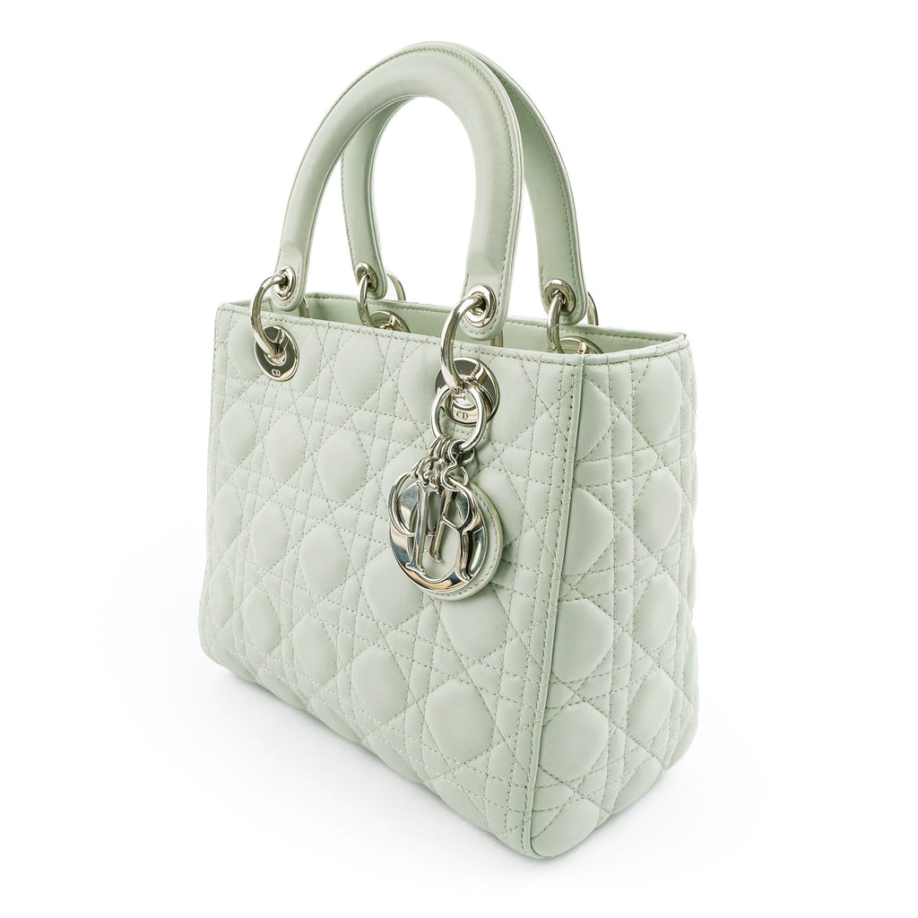 Christian Dior Lady Dior Medium Bag Cannage Lambskin Light Green Leather