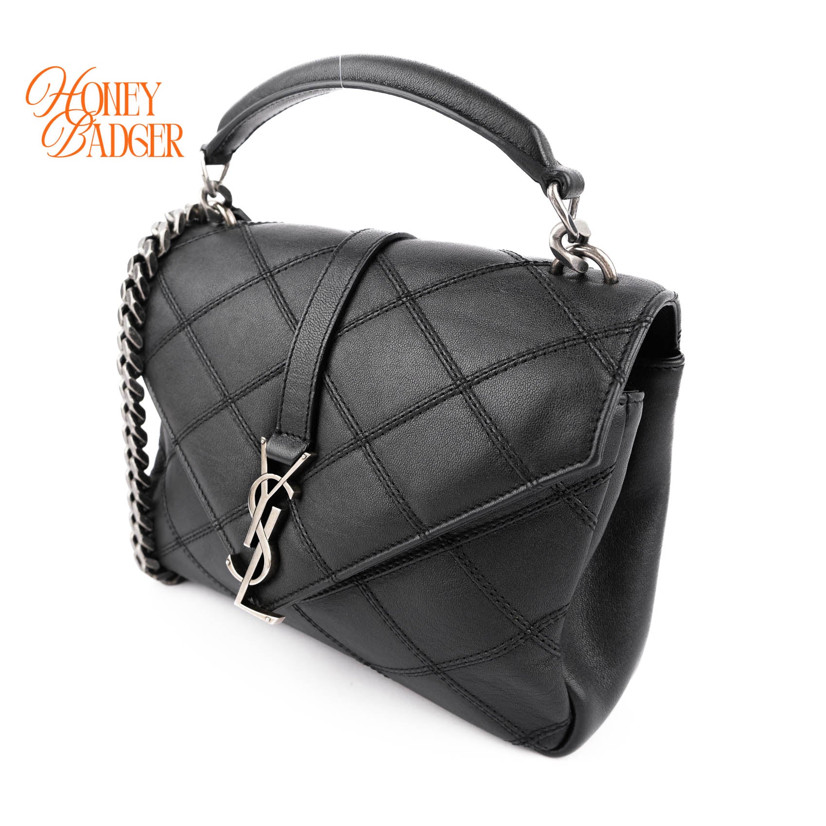 Saint Laurent Medium College Bag Rare Diamond Quilted Black Leather Silver Hardware