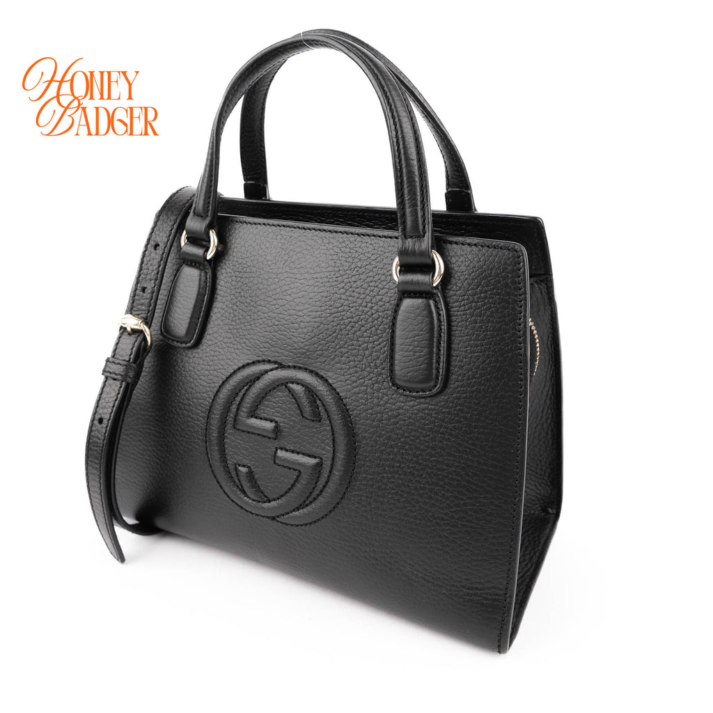 Gucci Soho Interlocking G Small Tote Bag Black Grained Leather 2WAY 607722
