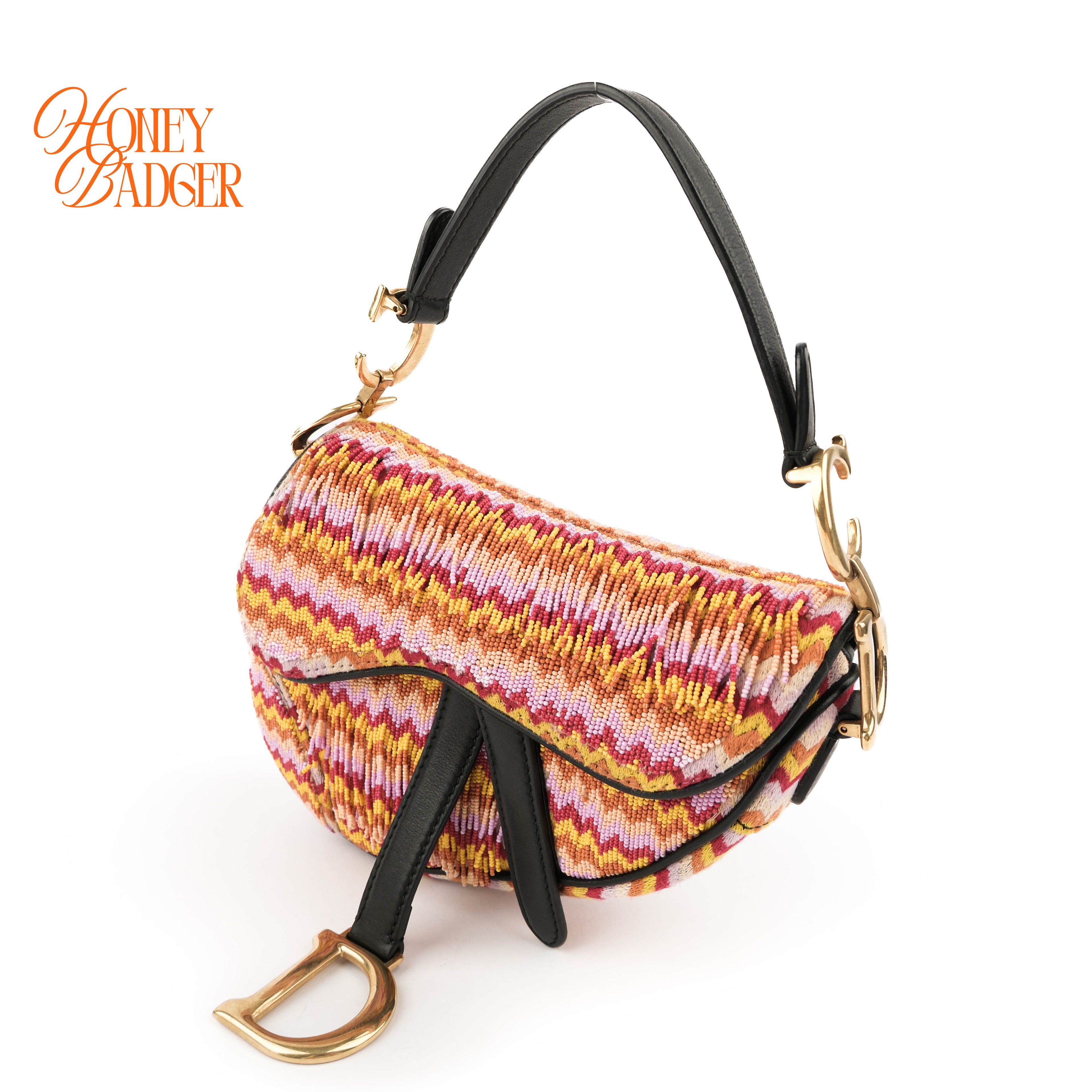 Christian Dior Beaded Saddle Bag - Multicolor Zig-Zag