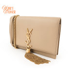Saint Laurent Paris Kate Tassel Chain Wallet 452159 Smooth Leather Beige Gold Hardware