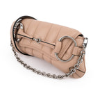 Gucci Horsebit 1955 Small Chain Shoulder Bag Quilted Leather Beige Silver Hardware