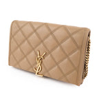 Saint Laurent Paris Becky Leather Chain Wallet in Beige