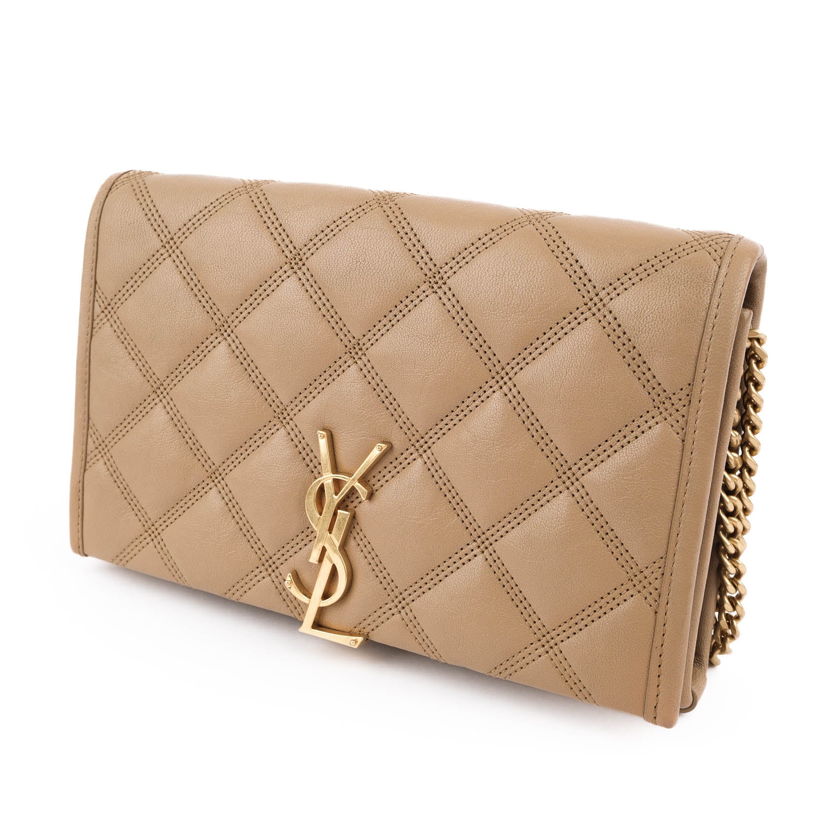 Saint Laurent Paris Becky Leather Chain Wallet in Beige