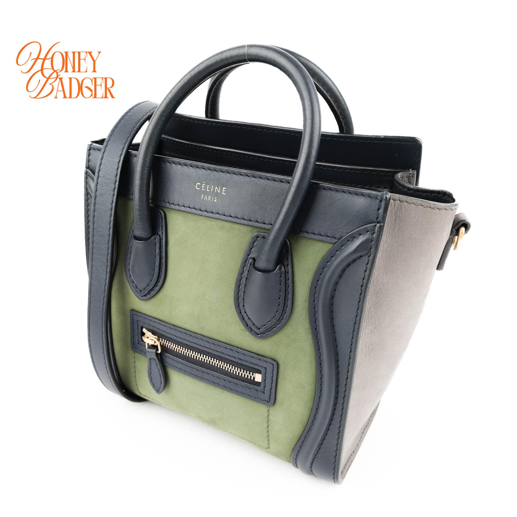 Celine Tricolor Leather & Suede Luggage Nano Shopper