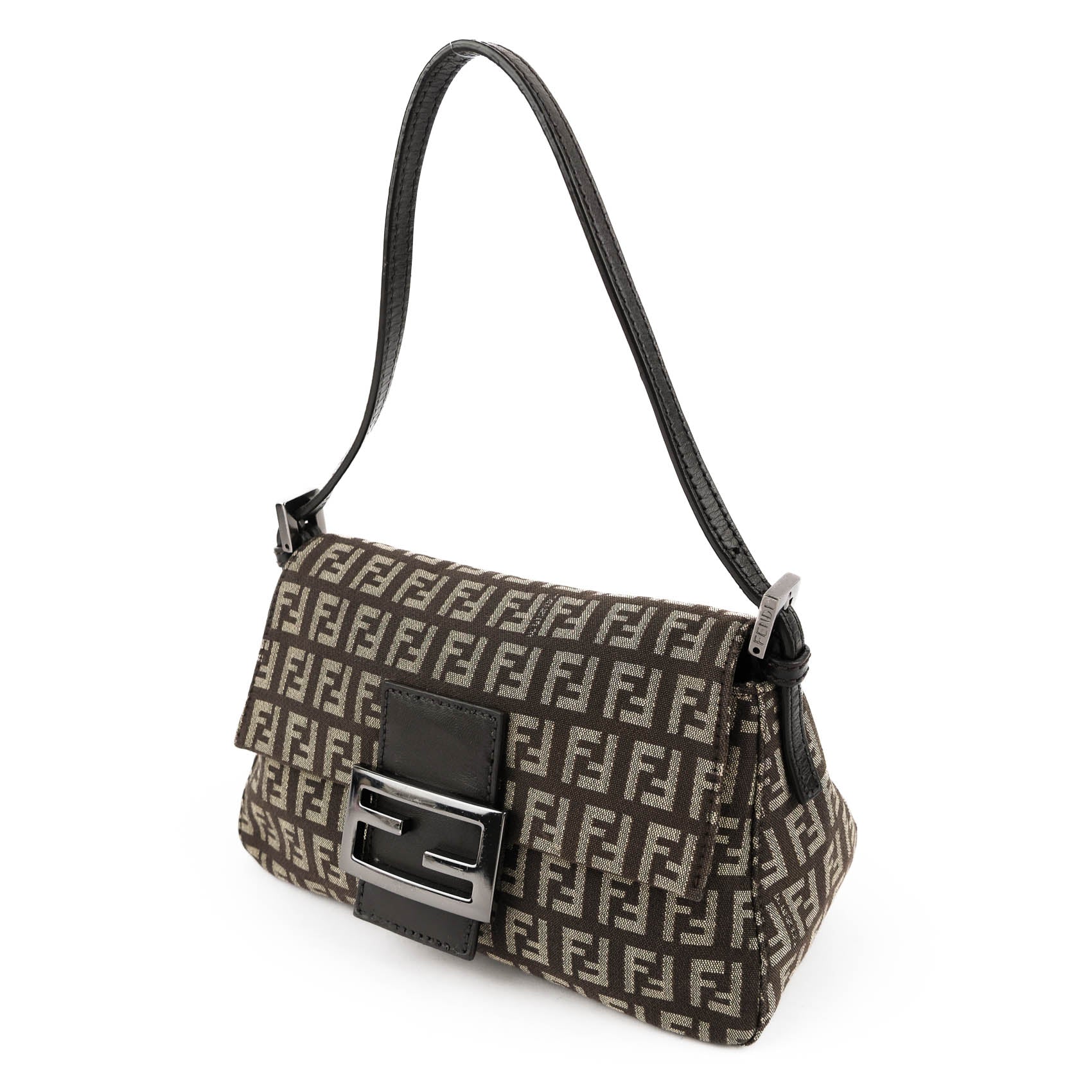 Fendi Zucchino Canvas Baguette Pouch - Discontinued Dark Gunmetal Edition