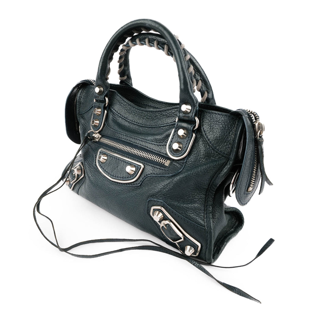 Balenciaga Classic Metallic Edge Mini City Leather 2-Way Handbag Green