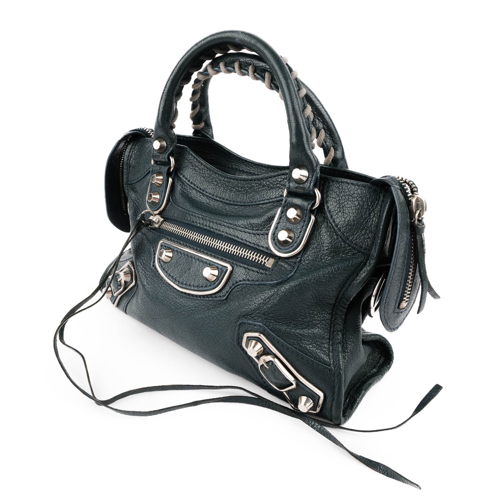 Balenciaga Classic Metallic Edge Mini City Leather 2-Way Handbag Green