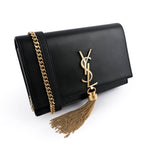 Saint Laurent (YSL) Kate Small Chain Shoulder Bag with Tassel in Black Smooth Leather 354121