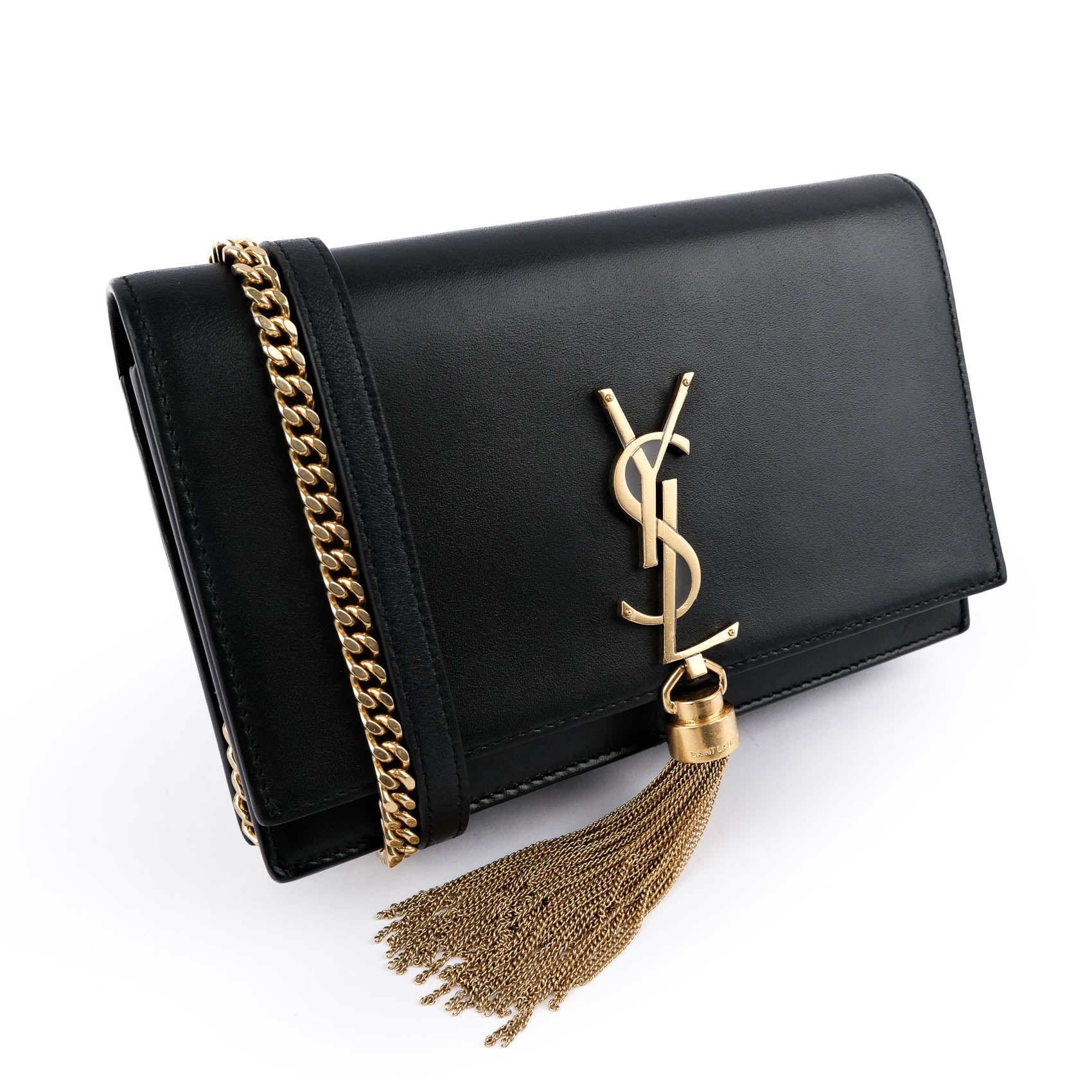 Saint Laurent (YSL) Kate Small Chain Shoulder Bag with Tassel in Black Smooth Leather 354121