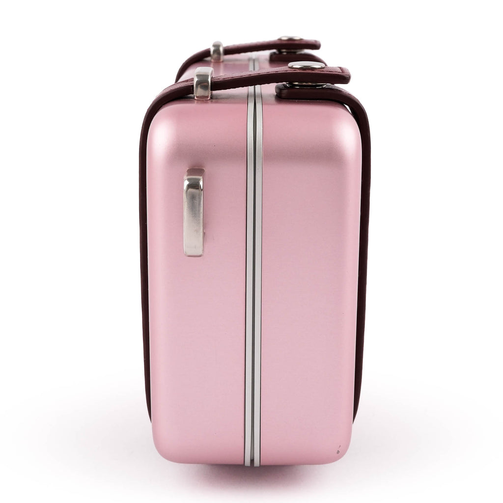DIOR AND RIMOWA Personal Clutch on Strap in Rose Aluminum and Burgundy Leather