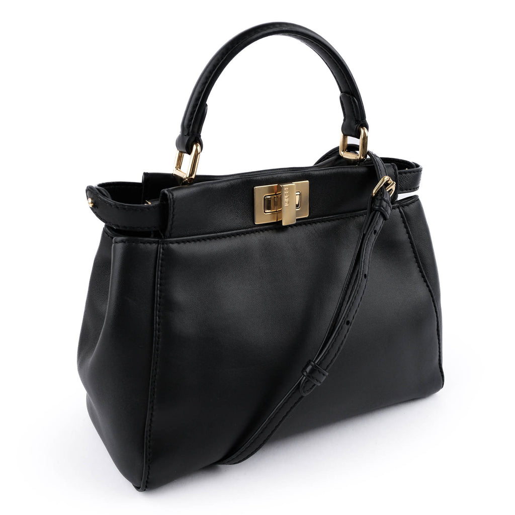 FENDI Mini Peekaboo Black Leather 2WAY Handbag 8BN244