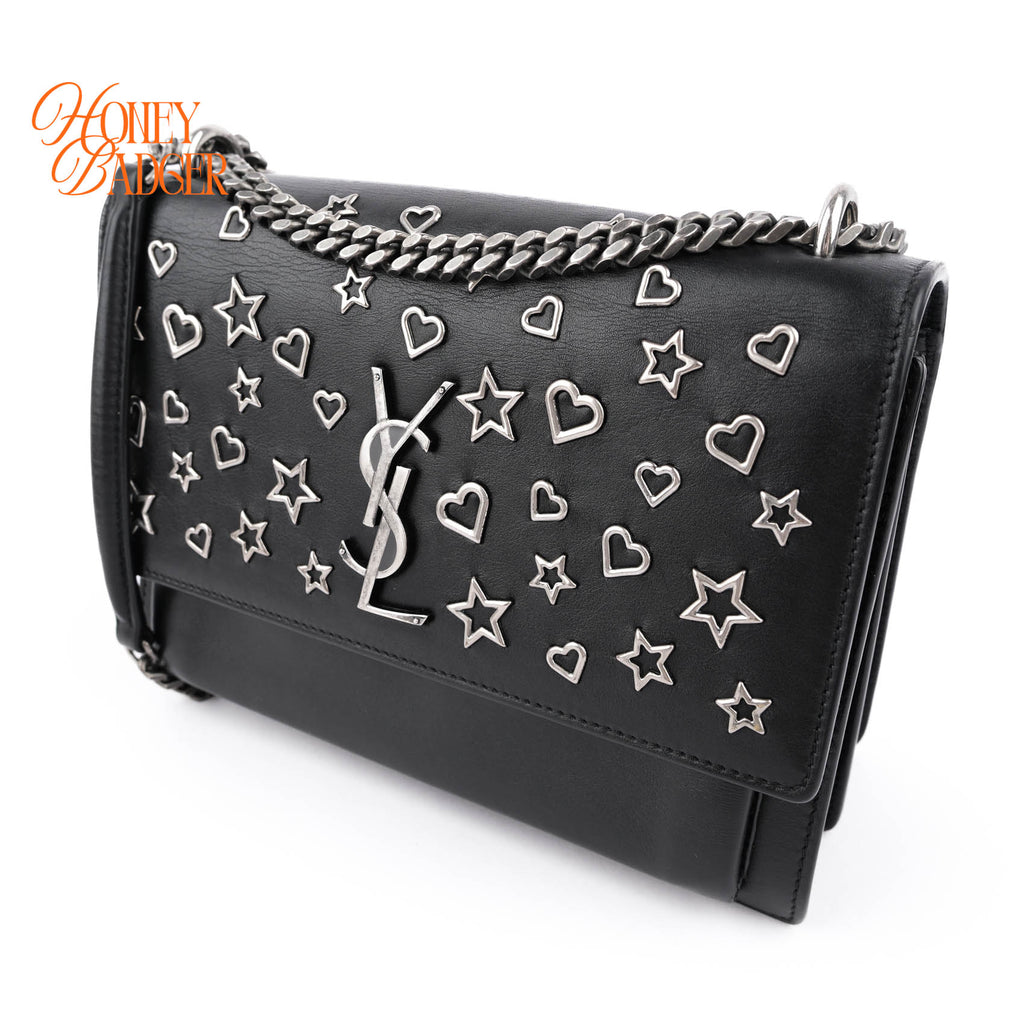 Saint Laurent Medium Sunset Bag with Heart & Star Studs - Black/Silver