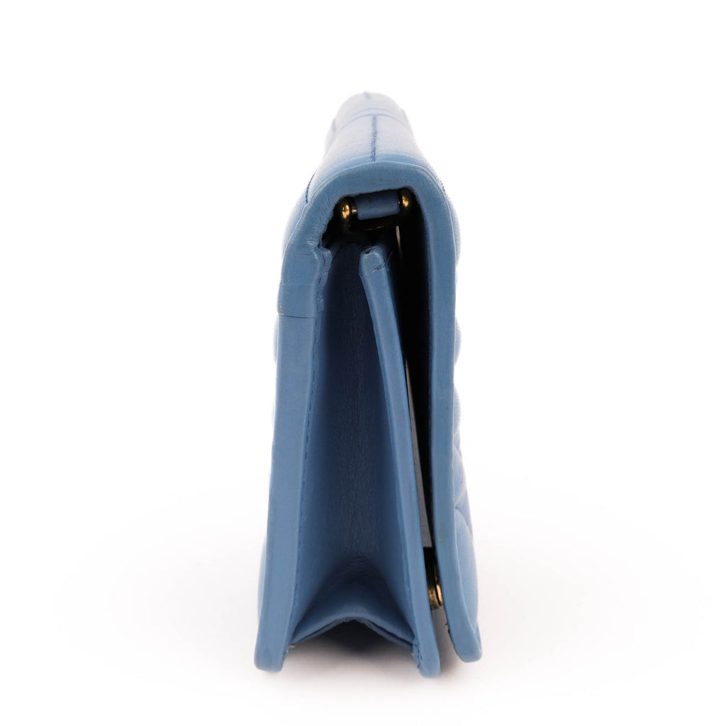 PRADA Diagramme Leather Wallet on Chain (WOC) - Astrale Blue - Model 1ZH044