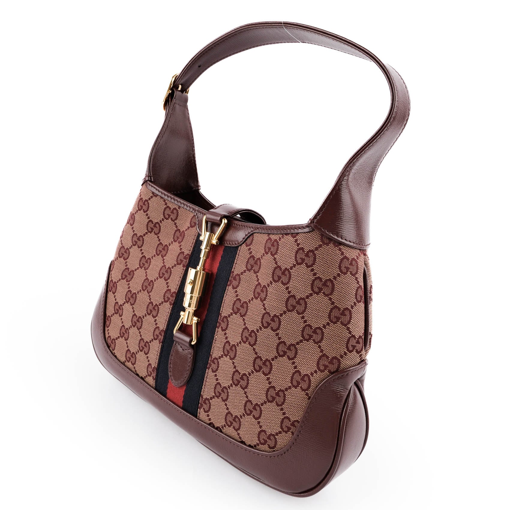 Gucci Jackie 1961 Small GG Canvas Leather Bordeaux Shoulder Bag 636706