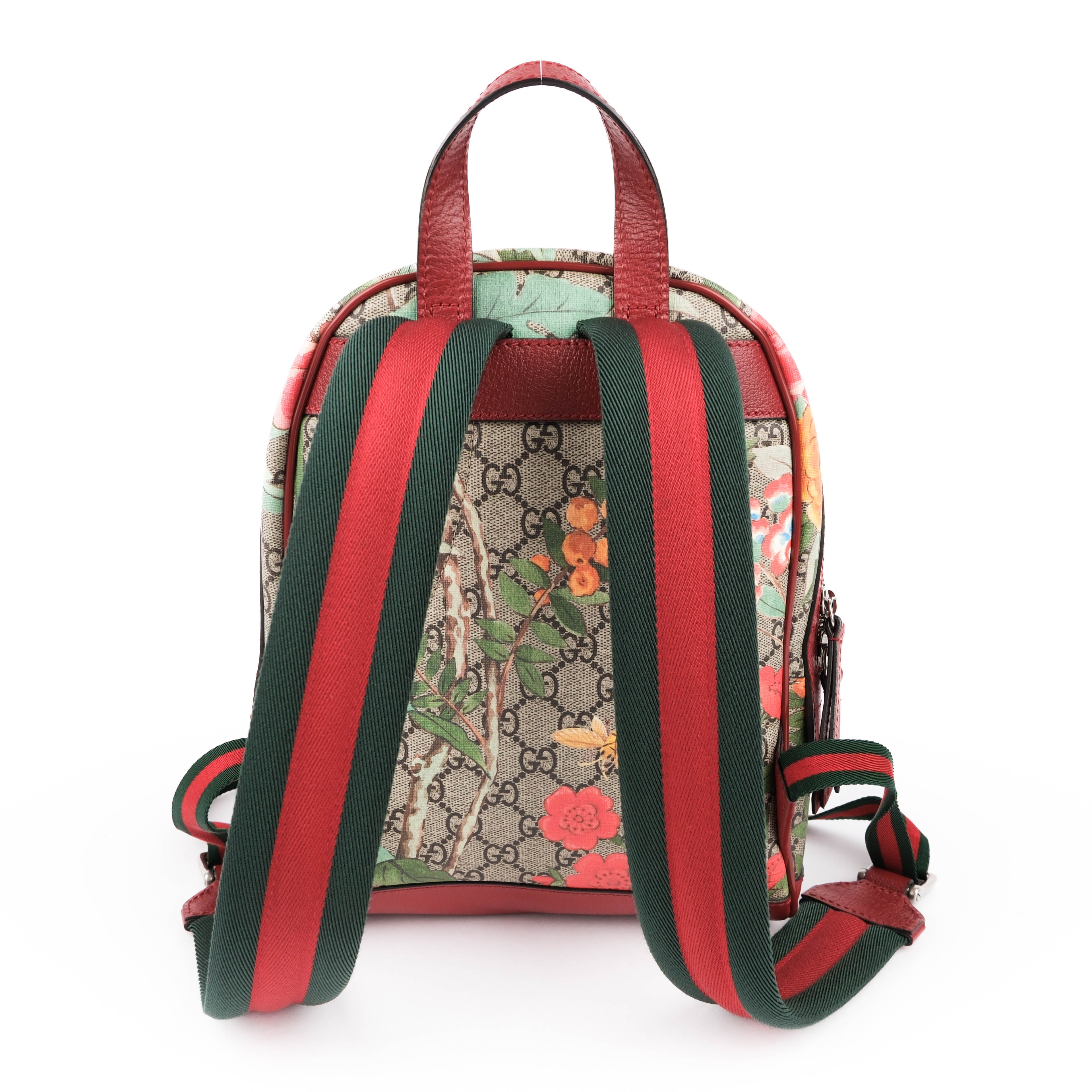 Gucci Tian GG Supreme PVC x Leather Backpack Beige x Red