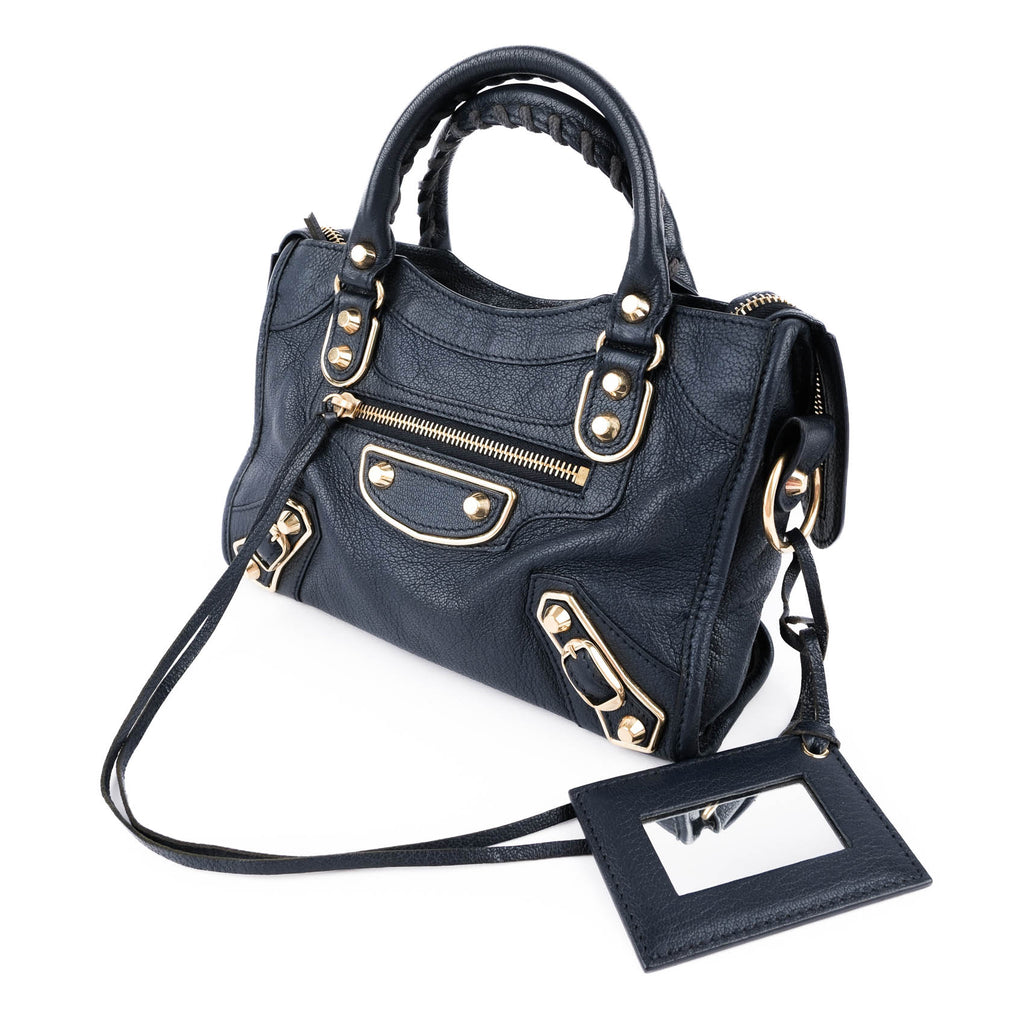 Balenciaga Classic City Mini Navy Leather Shoulder Mini City Crossbody Bag 309544