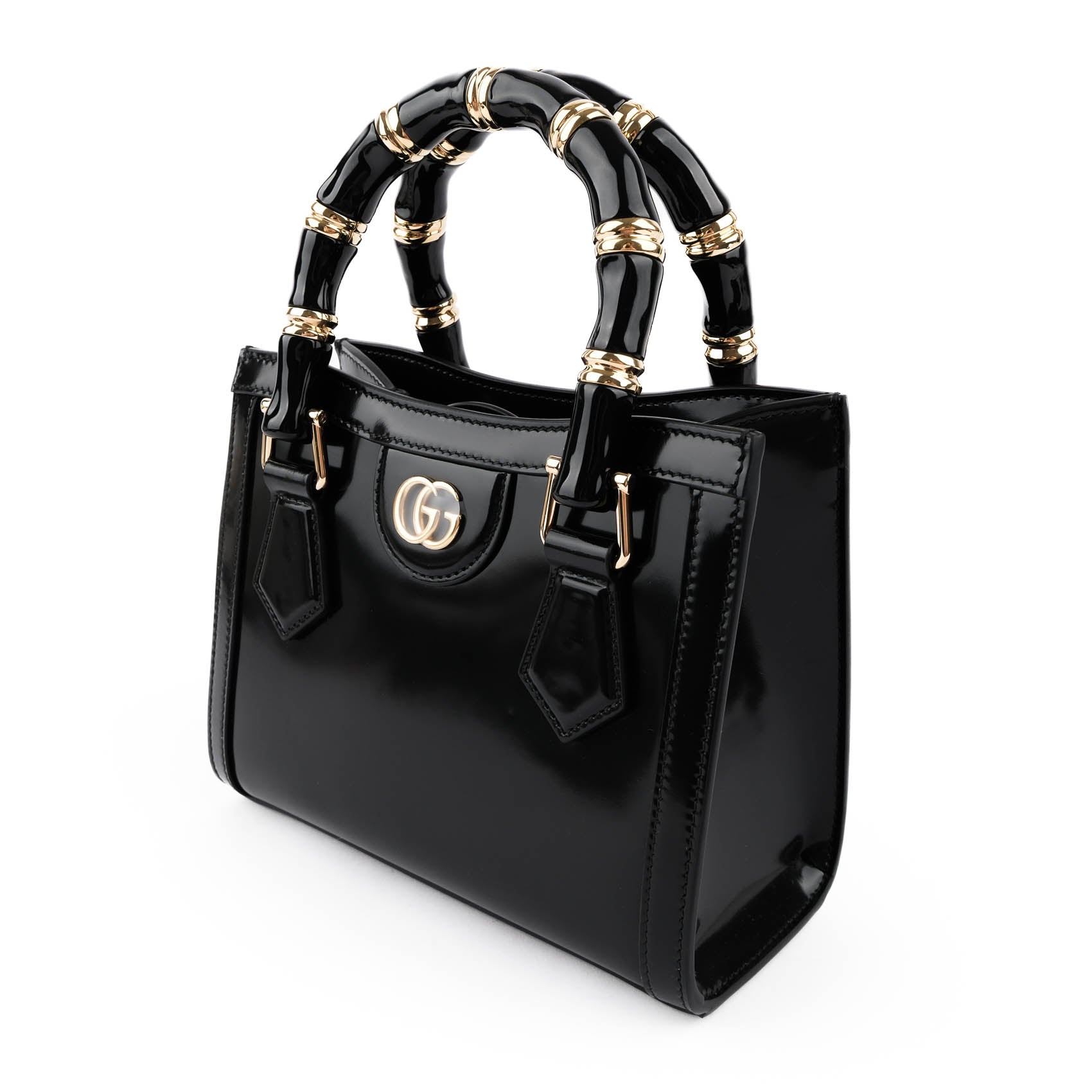 Gucci Diana Mini Bag – Black Patent Leather & Leather Handles