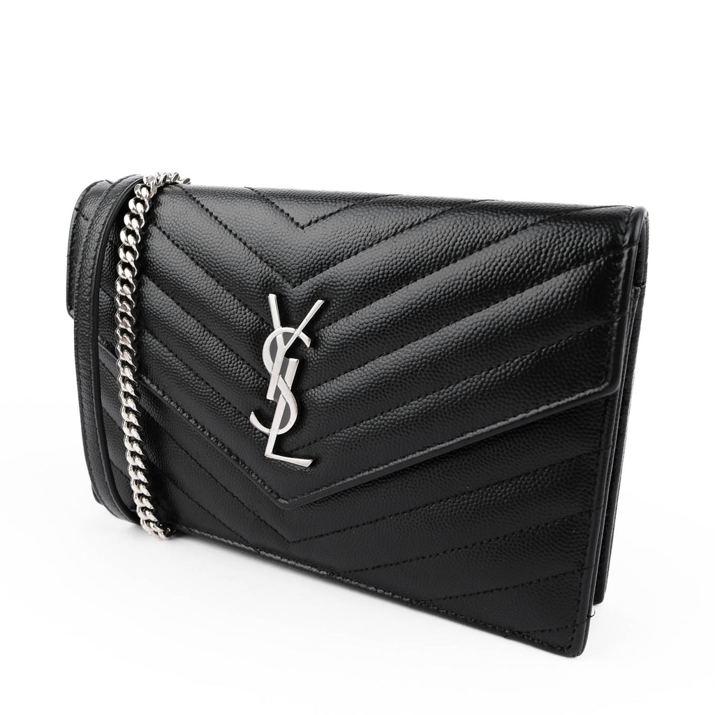 Yves Saint Laurent Vintage Cassandra Monogram Shoulder Bag - Black Leather Silver Logo