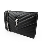 Yves Saint Laurent Vintage Cassandra Monogram Shoulder Bag - Black Leather Silver Logo