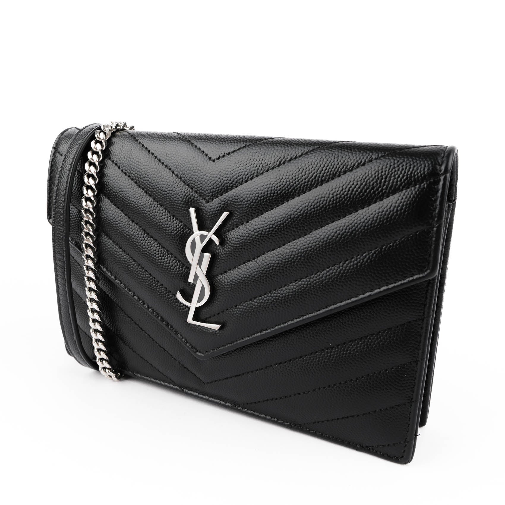 Yves Saint Laurent Vintage Cassandra Monogram Shoulder Bag - Black Leather Silver Logo