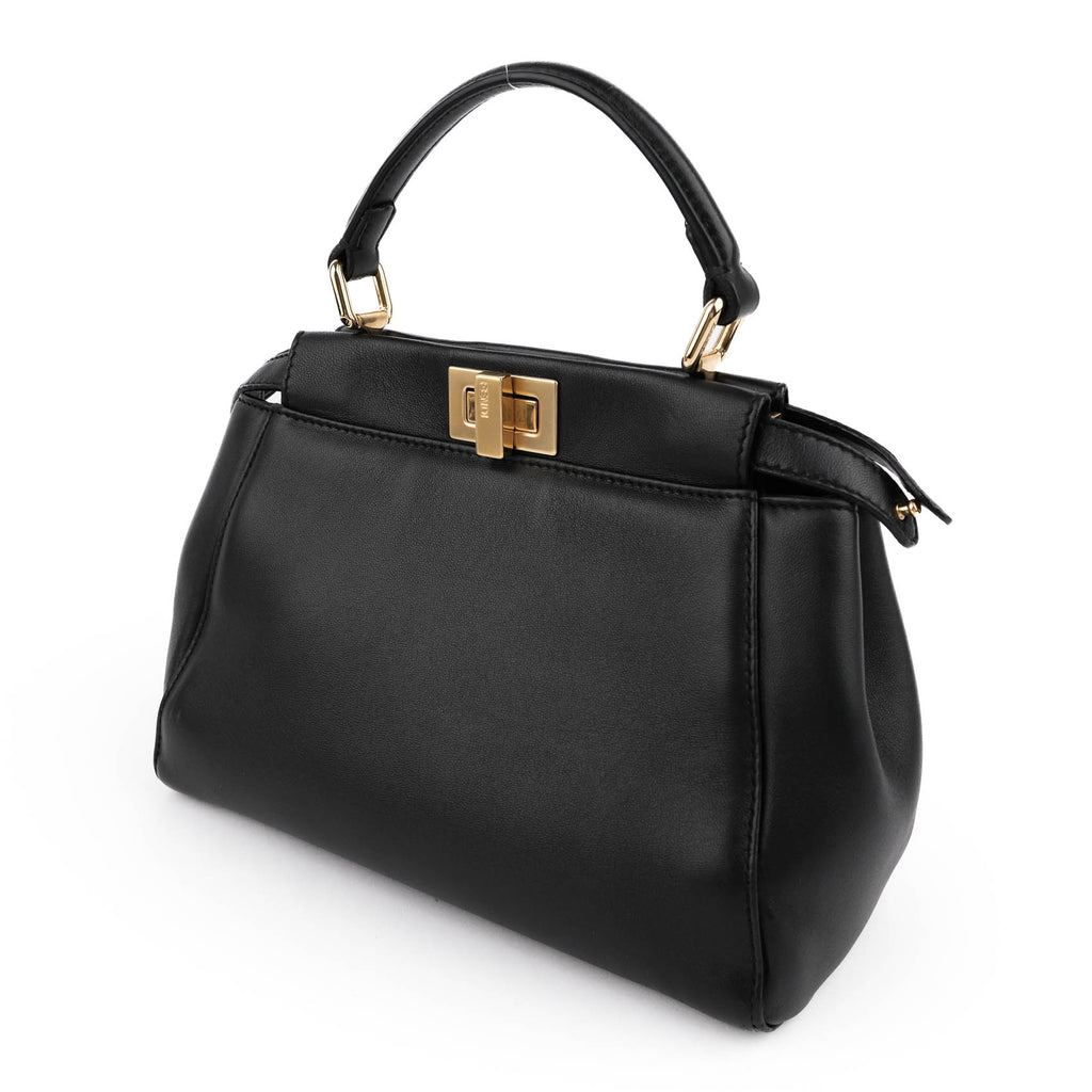 Fendi Peekaboo Mini 2Way Handbag Black Smooth Leather Gold Hardware