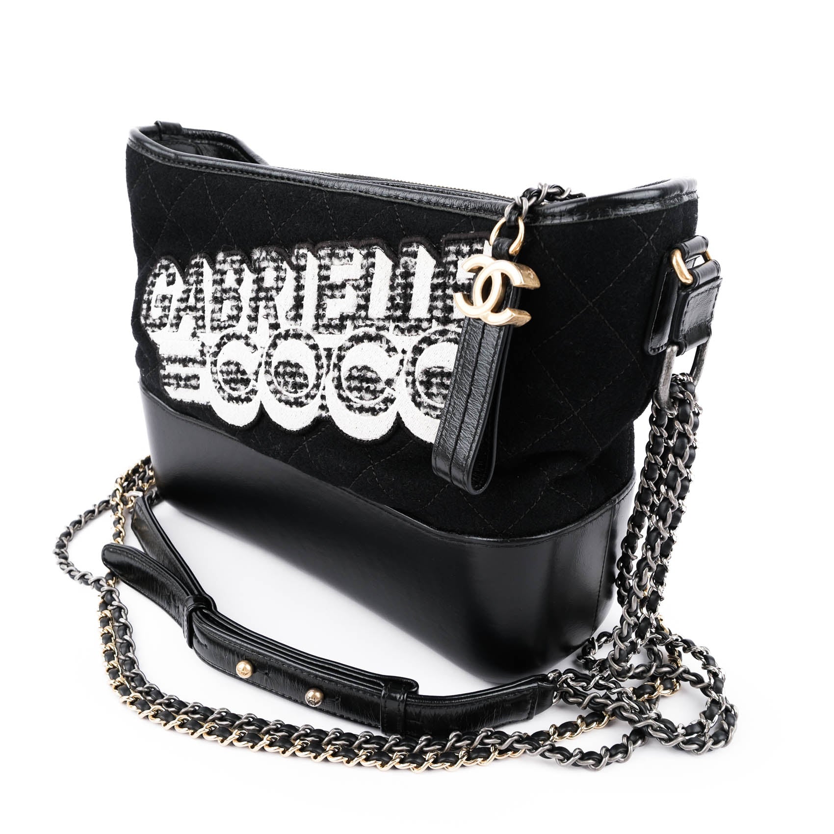 Chanel Medium Gabrielle Hobo Bag in Black Felt and Calfskin
