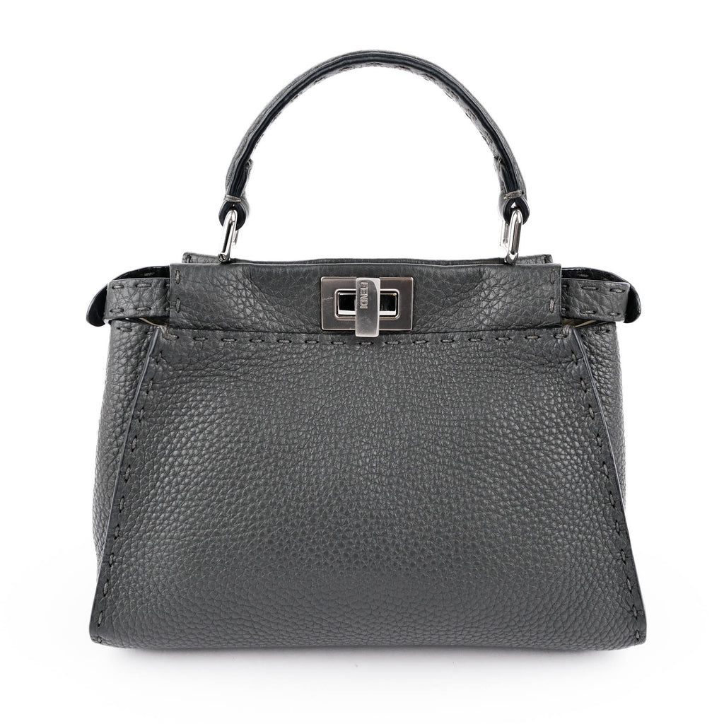 Fendi Selleria Mini Peekaboo 2-Way Handbag Cuoio Roma Leather Gray 8BN244 Silver Hardware