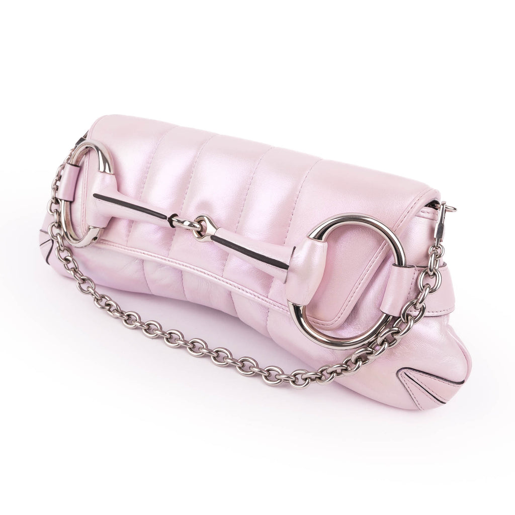 Gucci Metallic Purple Quilted Leather Large Horsebit Chain Bag with Silver Hardware