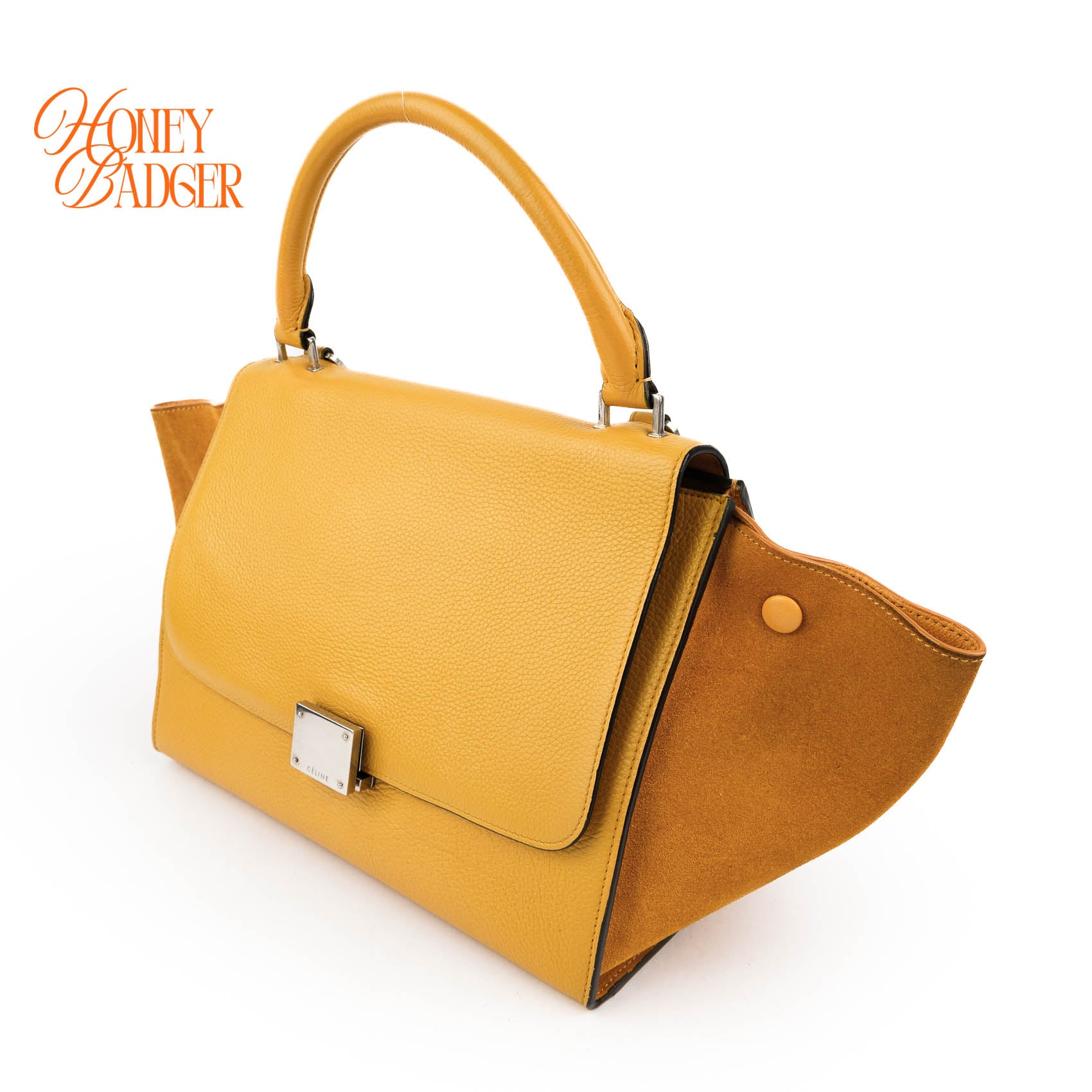 Celine Trapeze Medium 2WAY Handbag | Yellow Suede & Calfskin