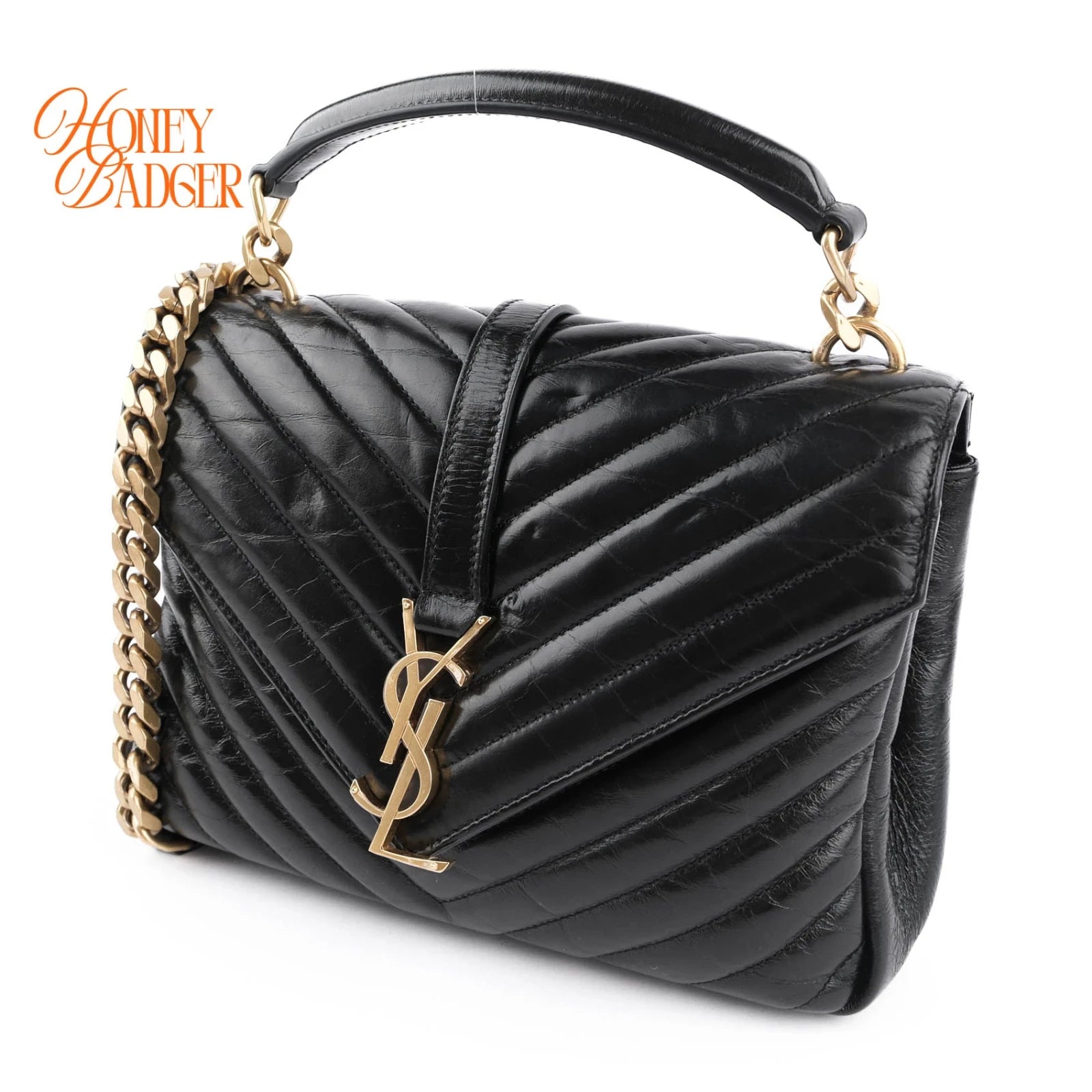 Saint Laurent College Medium Quilted Oil Leather 2WAY Bag Black 428056