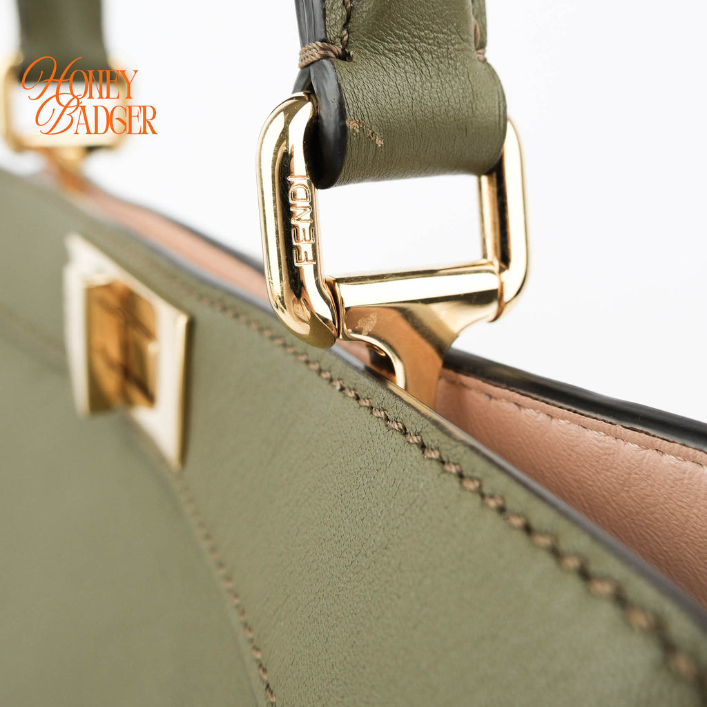 Fendi Peekaboo ISeeU Medium Olive Green Leather Gold Hardware 2WAY Bag 8BN321