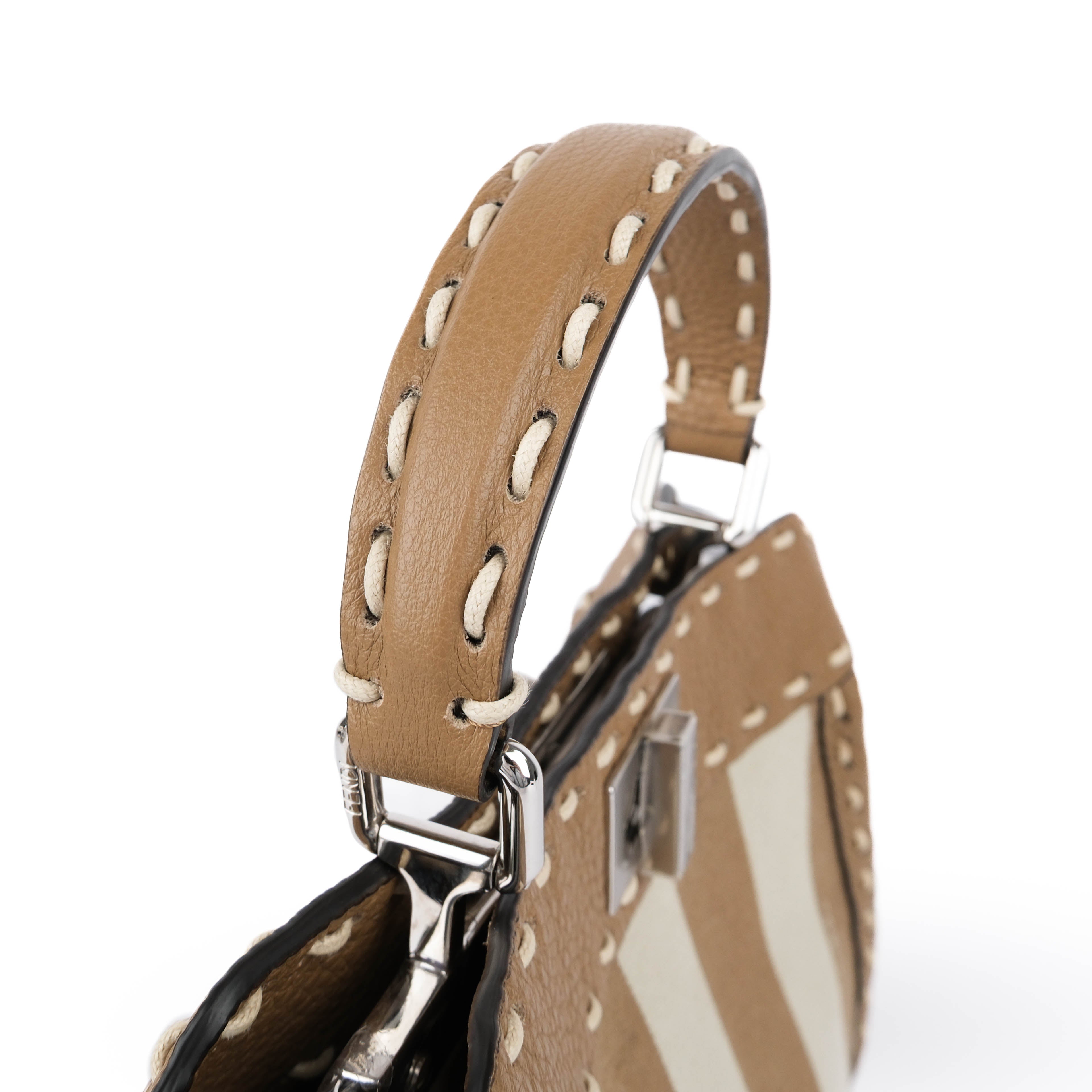 Fendi Mini Peekaboo Selleria Brown Leather and Canvas Bag