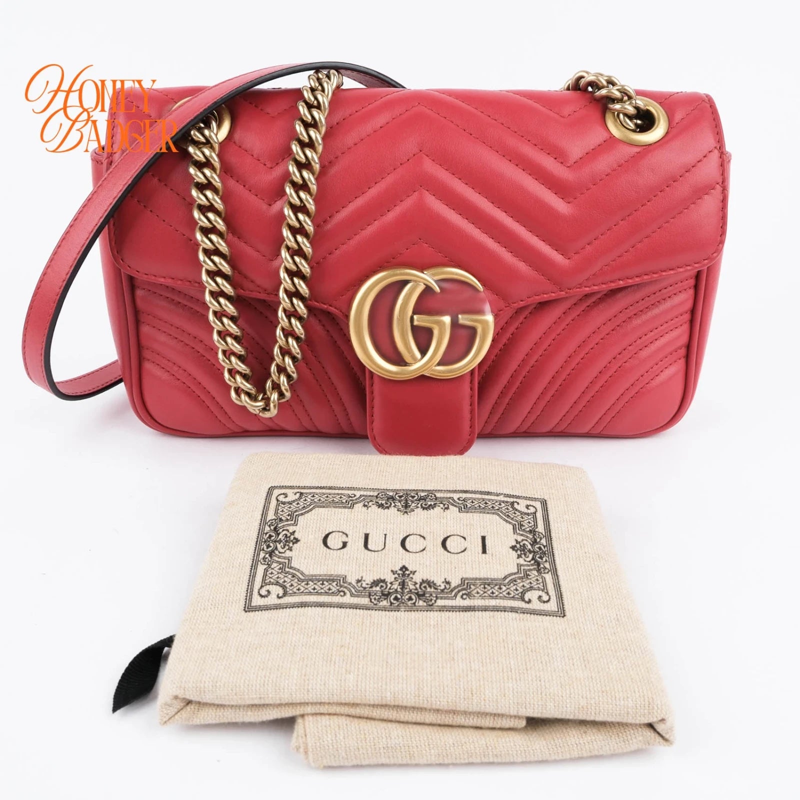 Gucci GG Marmont 26 in red leather, Grade A condition.