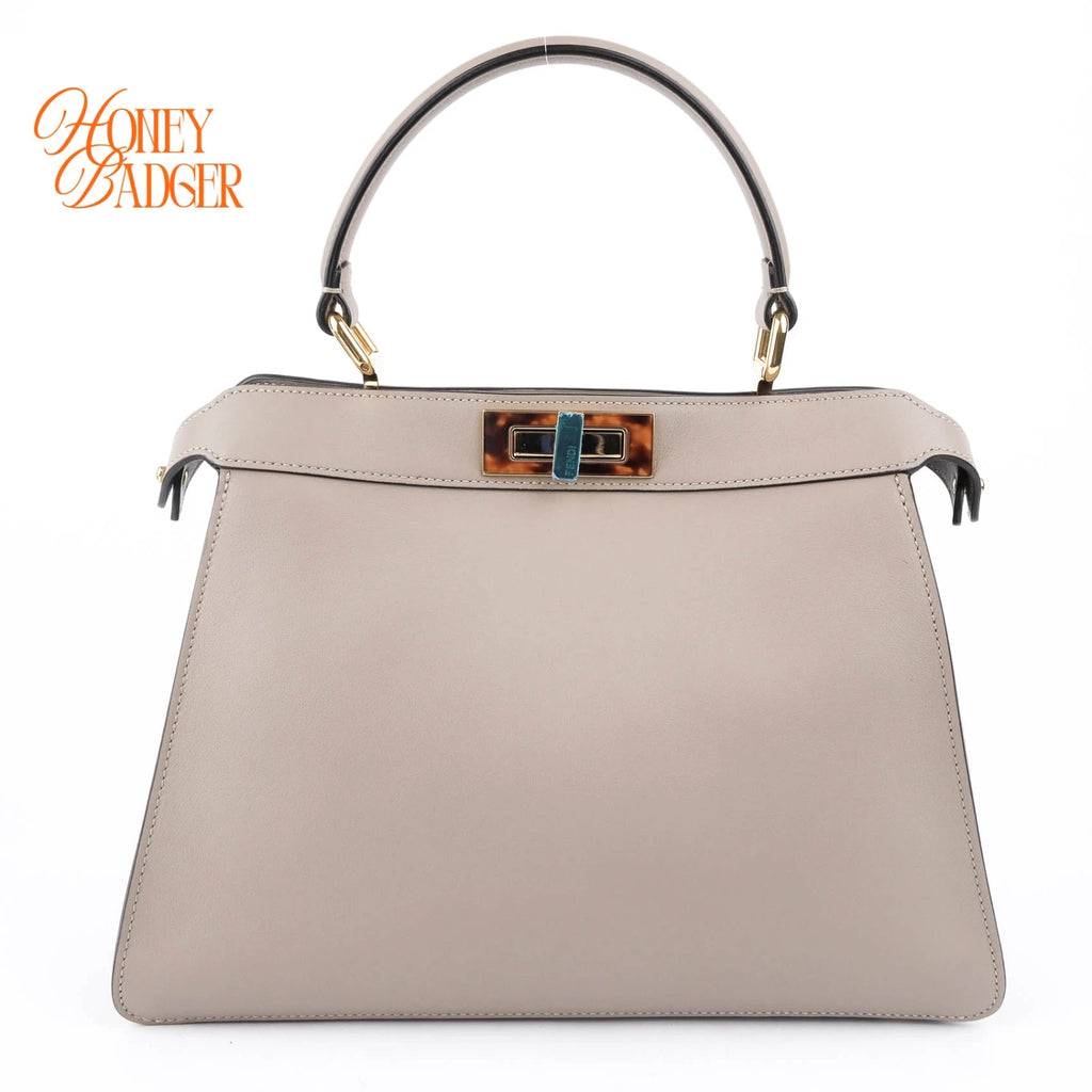 Fendi Peekaboo ISeeU Medium Calfskin Dove Grey Gold Hardware Rank A